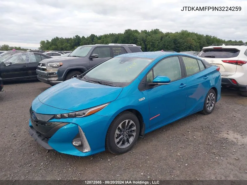 2022 Toyota Prius Prime Upgrade VIN: JTDKAMFP9N3224259 Lot: 12072585