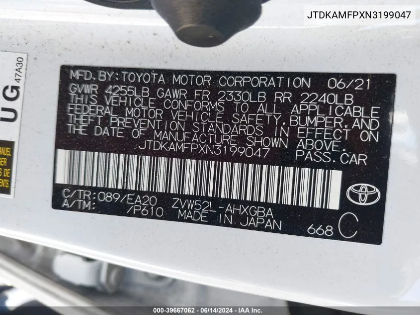 JTDKAMFPXN3199047 2022 Toyota Prius Prime Xle