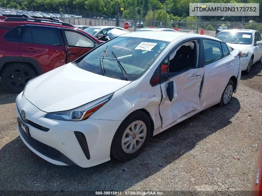 2022 Toyota Prius Le VIN: JTDKAMFU3N3173752 Lot: 39815912