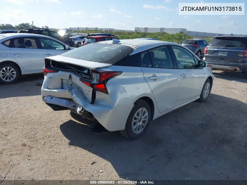 JTDKAMFU1N3173815 2022 Toyota Prius L