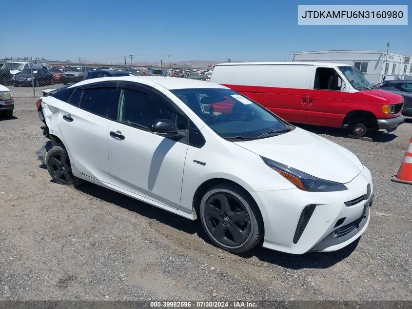 2022 Toyota Prius Nightshade Edition VIN: JTDKAMFU6N3160980 Lot: 39982596