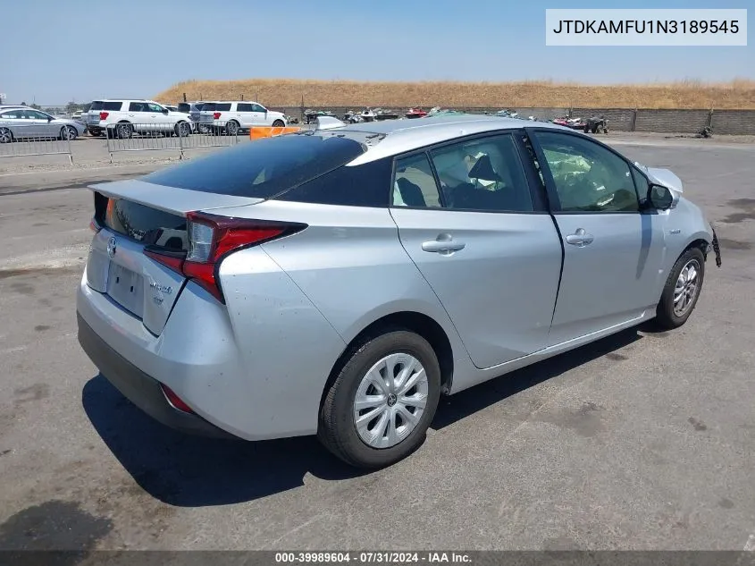 2022 Toyota Prius L VIN: JTDKAMFU1N3189545 Lot: 39989604