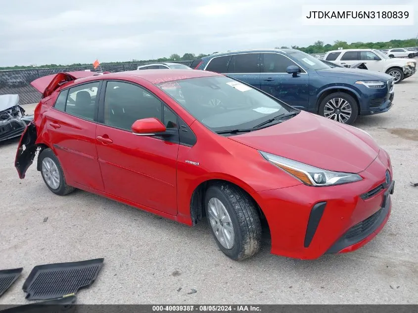 2022 Toyota Prius Le VIN: JTDKAMFU6N3180839 Lot: 40039387