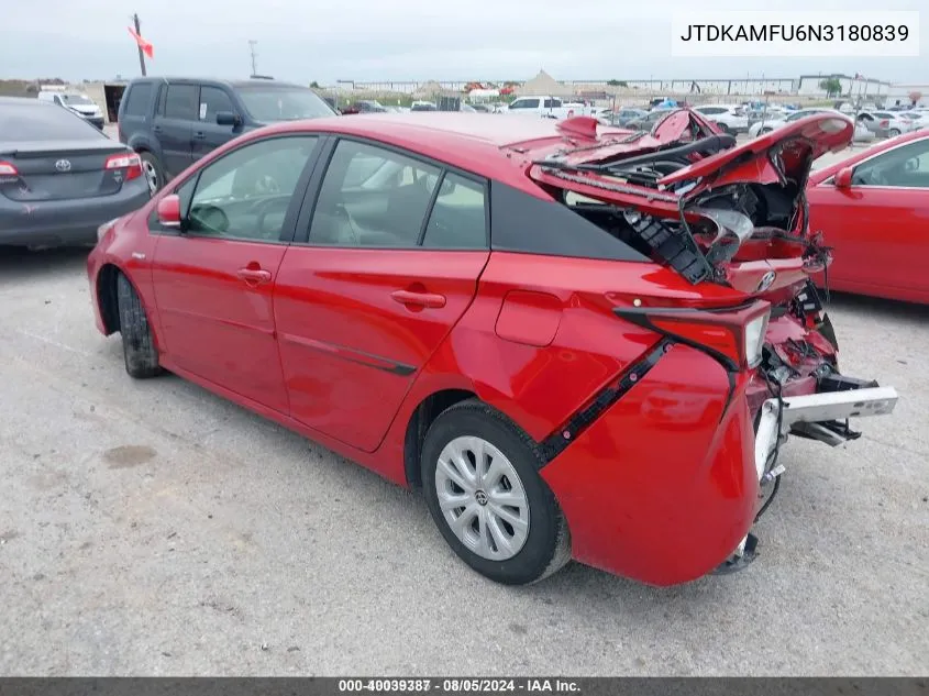 2022 Toyota Prius Le VIN: JTDKAMFU6N3180839 Lot: 40039387