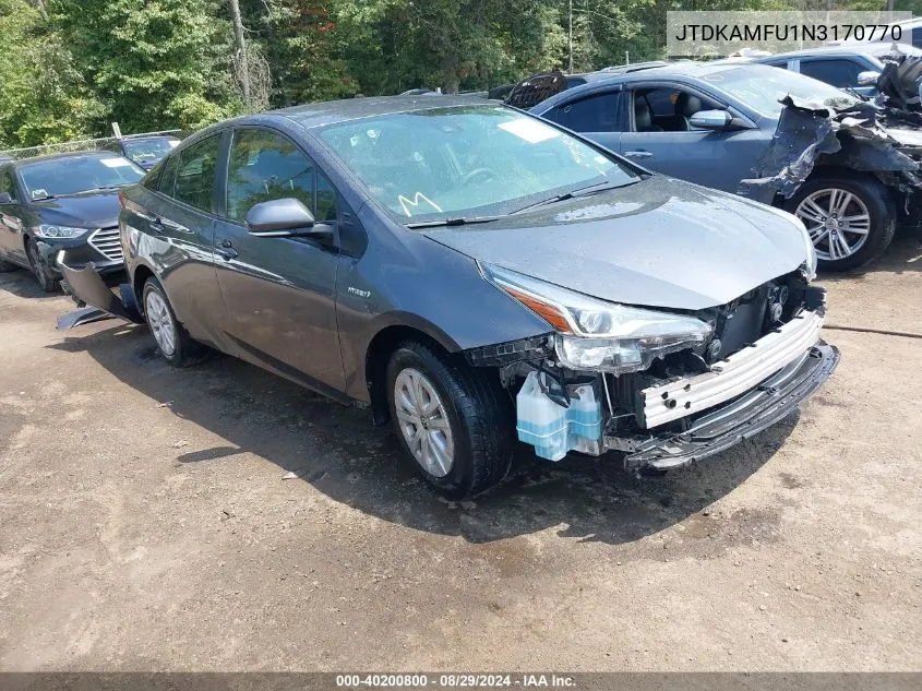 2022 Toyota Prius L VIN: JTDKAMFU1N3170770 Lot: 40200800