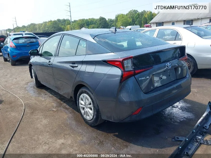 2022 Toyota Prius L VIN: JTDKAMFU1N3170770 Lot: 40200800