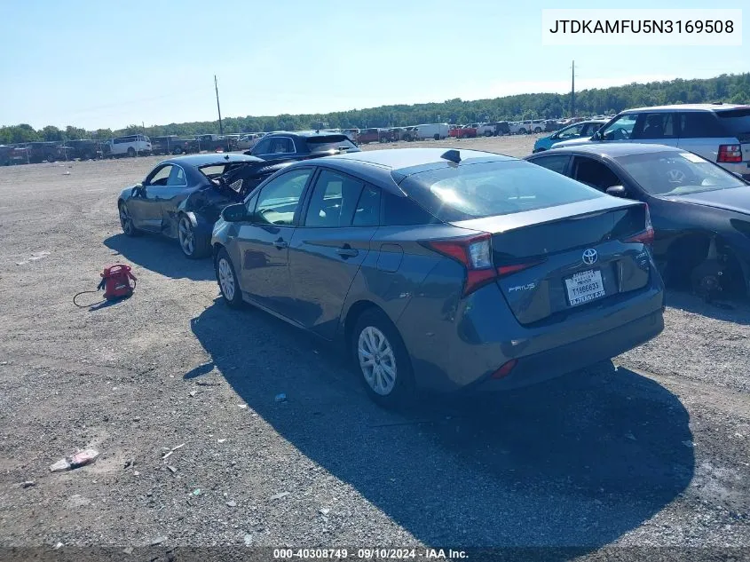 2022 Toyota Prius L VIN: JTDKAMFU5N3169508 Lot: 40308749