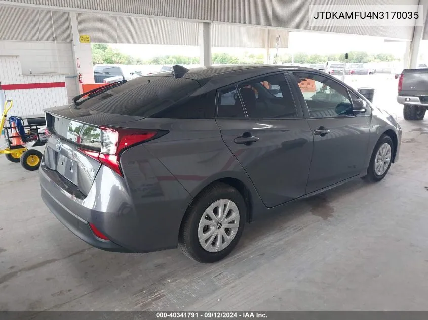 2022 Toyota Prius Le VIN: JTDKAMFU4N3170035 Lot: 40341791