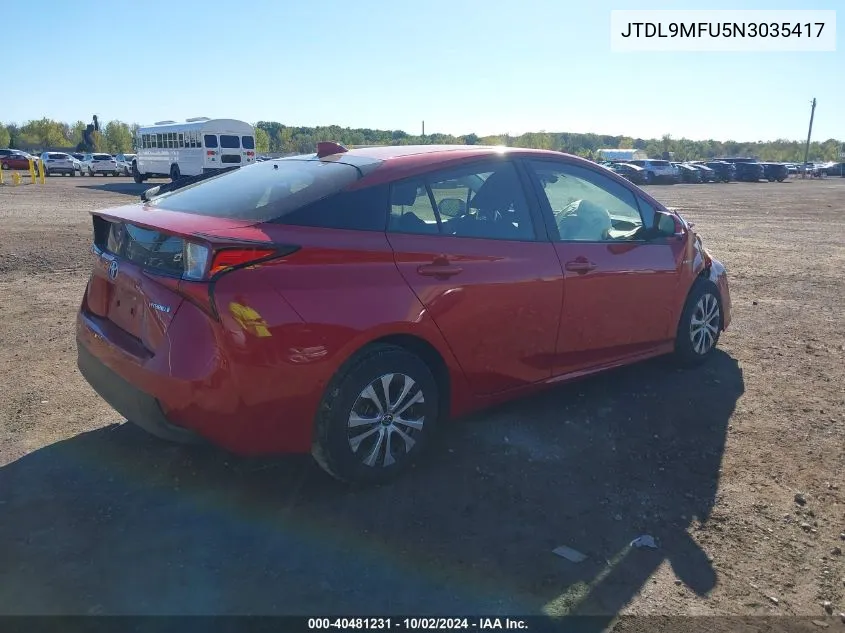 2022 Toyota Prius Le Awd-E VIN: JTDL9MFU5N3035417 Lot: 40481231