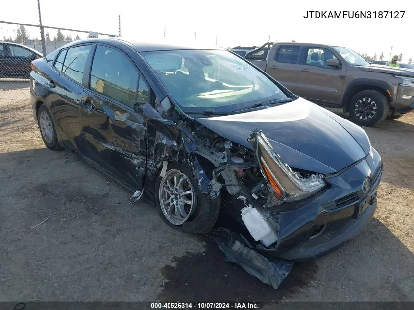 2022 Toyota Prius L VIN: JTDKAMFU6N3187127 Lot: 40526314