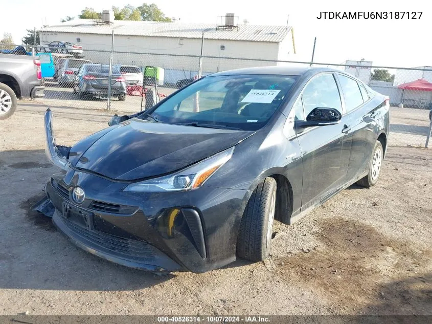 2022 Toyota Prius L VIN: JTDKAMFU6N3187127 Lot: 40526314