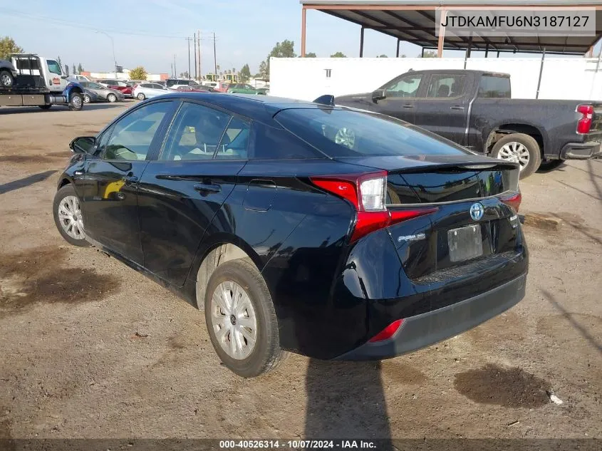 2022 Toyota Prius L VIN: JTDKAMFU6N3187127 Lot: 40526314