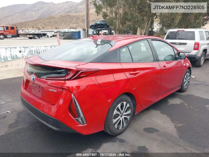 2022 Toyota Prius Prime Limited VIN: JTDKAMFP7N3228505 Lot: 40537907