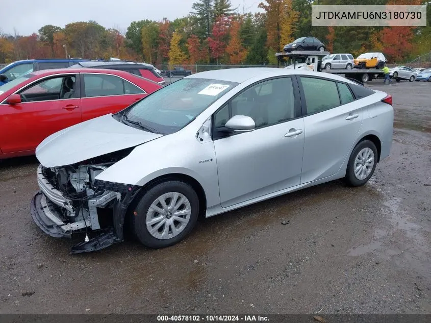 2022 Toyota Prius Le VIN: JTDKAMFU6N3180730 Lot: 40578102