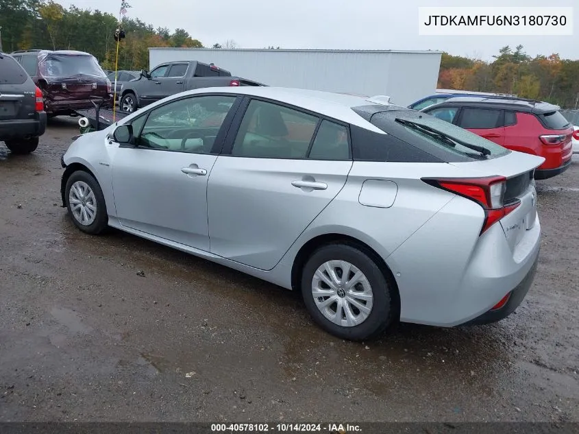 2022 Toyota Prius Le VIN: JTDKAMFU6N3180730 Lot: 40578102