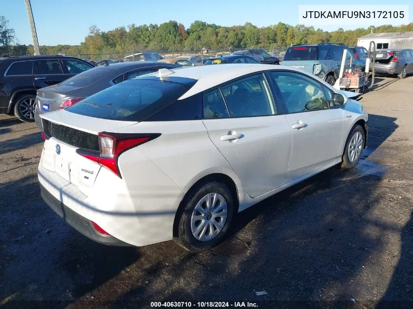 2022 Toyota Prius L VIN: JTDKAMFU9N3172105 Lot: 40630710