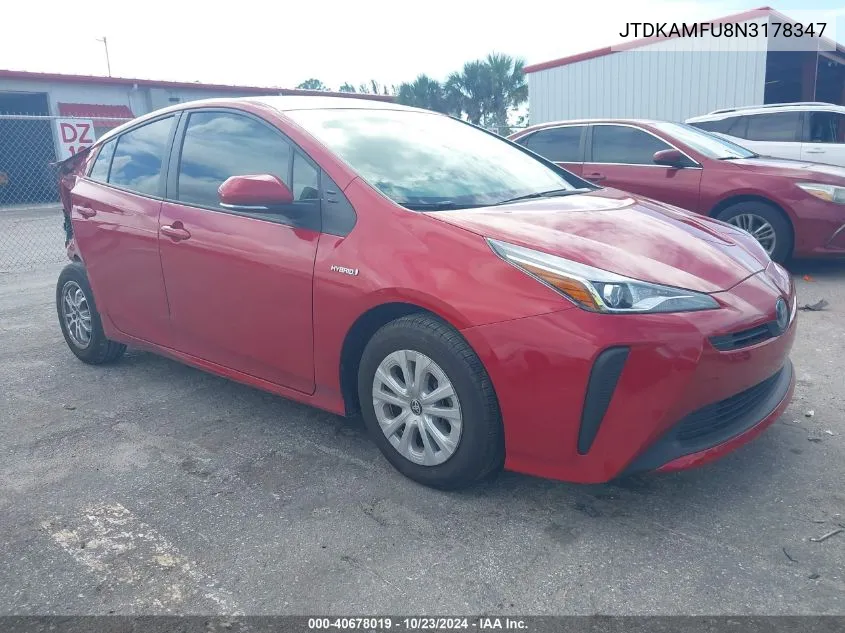 2022 Toyota Prius L VIN: JTDKAMFU8N3178347 Lot: 40678019