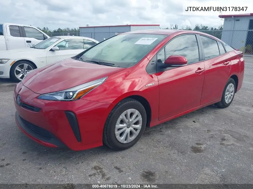 2022 Toyota Prius L VIN: JTDKAMFU8N3178347 Lot: 40678019