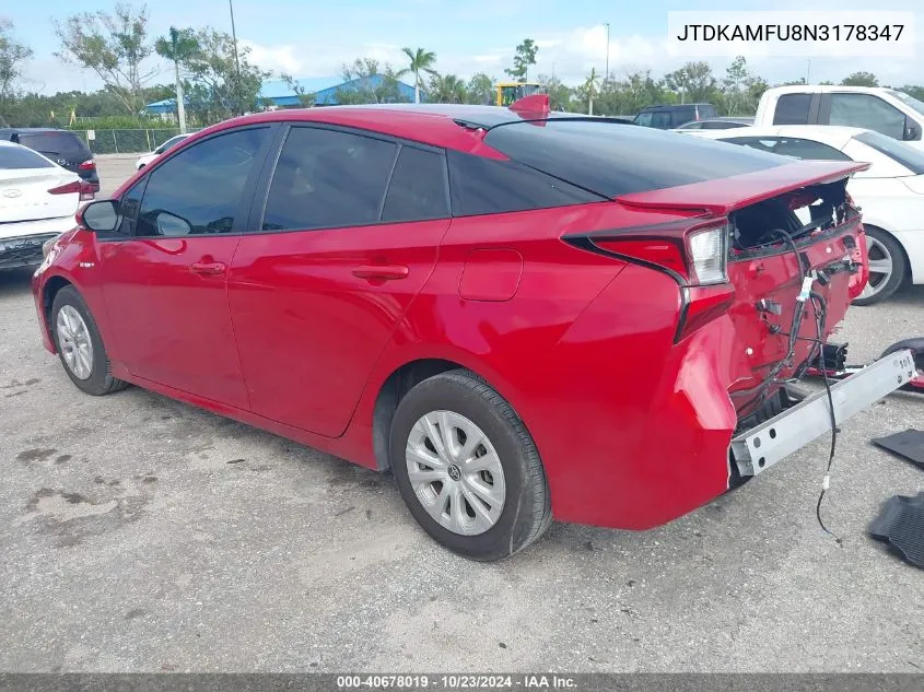 2022 Toyota Prius L VIN: JTDKAMFU8N3178347 Lot: 40678019