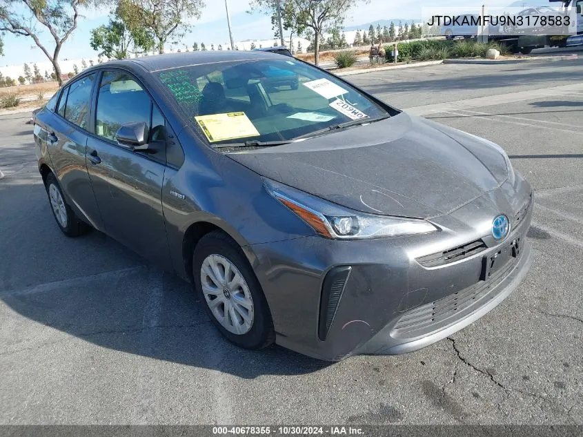 2022 Toyota Prius L VIN: JTDKAMFU9N3178583 Lot: 40678355