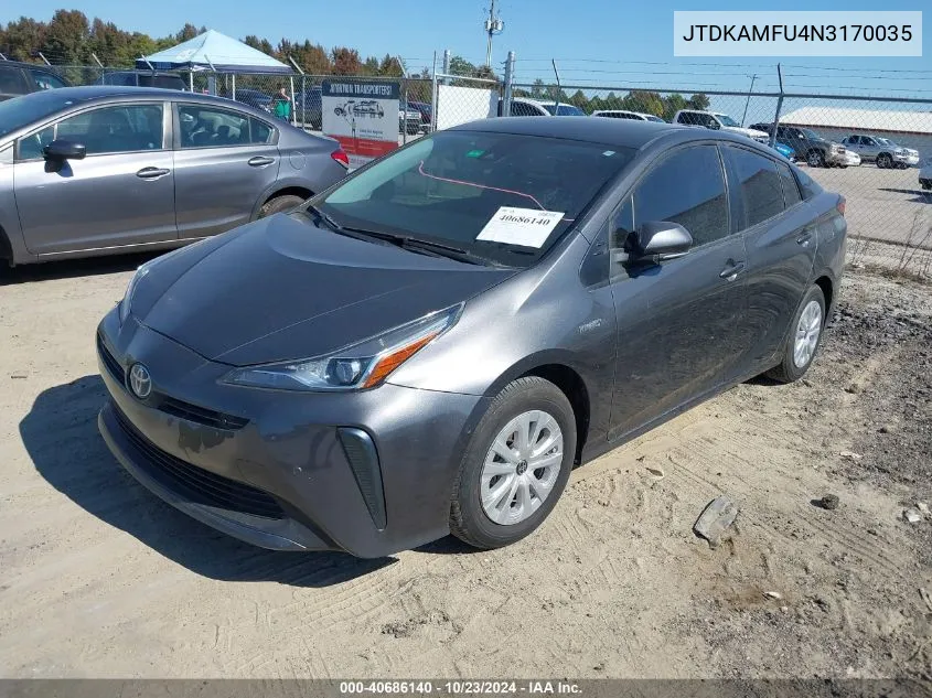 2022 Toyota Prius Le VIN: JTDKAMFU4N3170035 Lot: 40686140