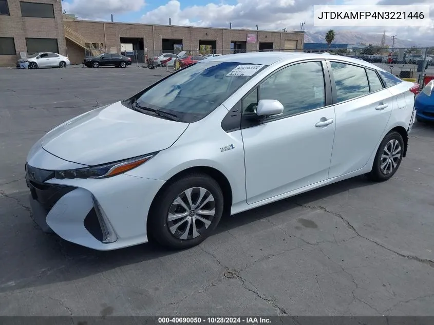 2022 Toyota Prius Prime Xle VIN: JTDKAMFP4N3221446 Lot: 40690050