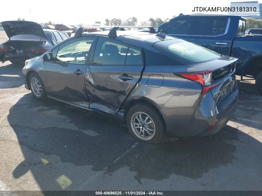 JTDKAMFU0N3181310 2022 Toyota Prius L