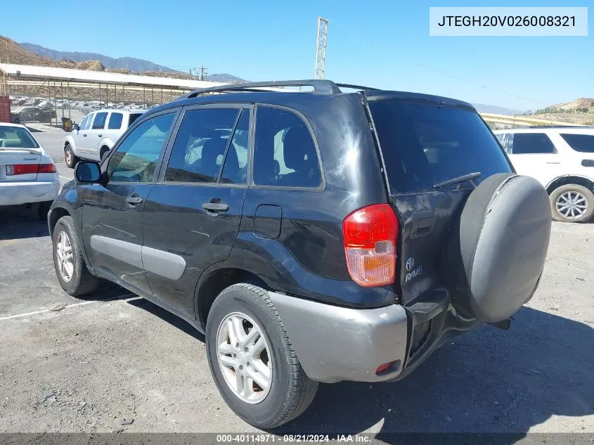 2002 Toyota Rav4 VIN: JTEGH20V026008321 Lot: 40114971