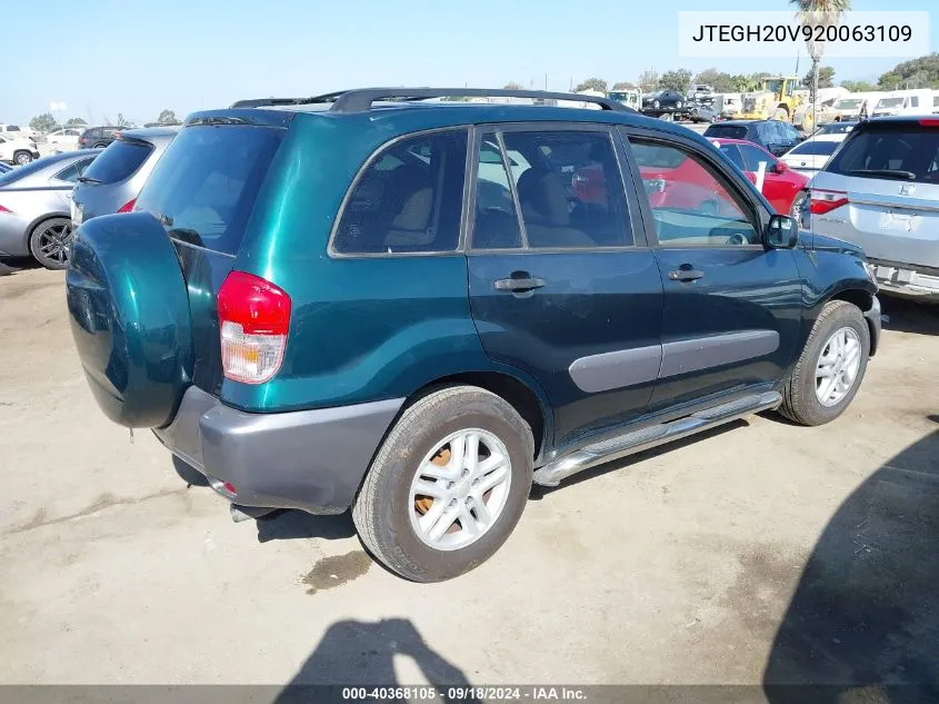 2002 Toyota Rav4 VIN: JTEGH20V920063109 Lot: 40368105