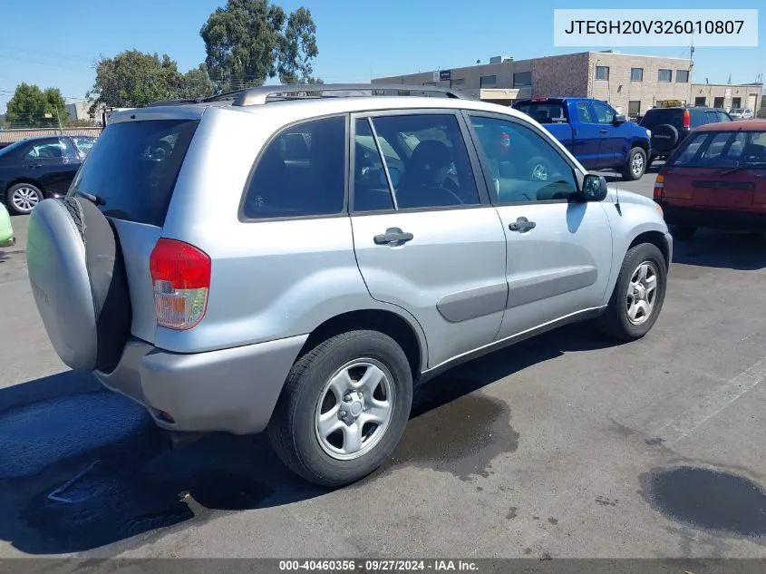 2002 Toyota Rav4 VIN: JTEGH20V326010807 Lot: 40460356