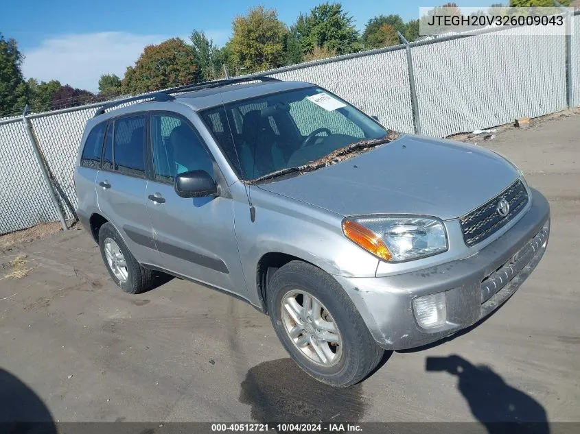 2002 Toyota Rav4 VIN: JTEGH20V326009043 Lot: 40512721