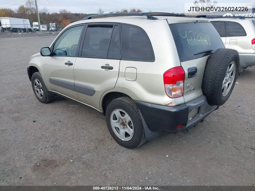 2002 Toyota Rav4 VIN: JTEHH20V326024226 Lot: 40728213