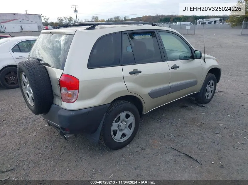 2002 Toyota Rav4 VIN: JTEHH20V326024226 Lot: 40728213