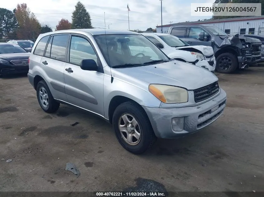 2002 Toyota Rav4 VIN: JTEGH20V126004567 Lot: 40762221