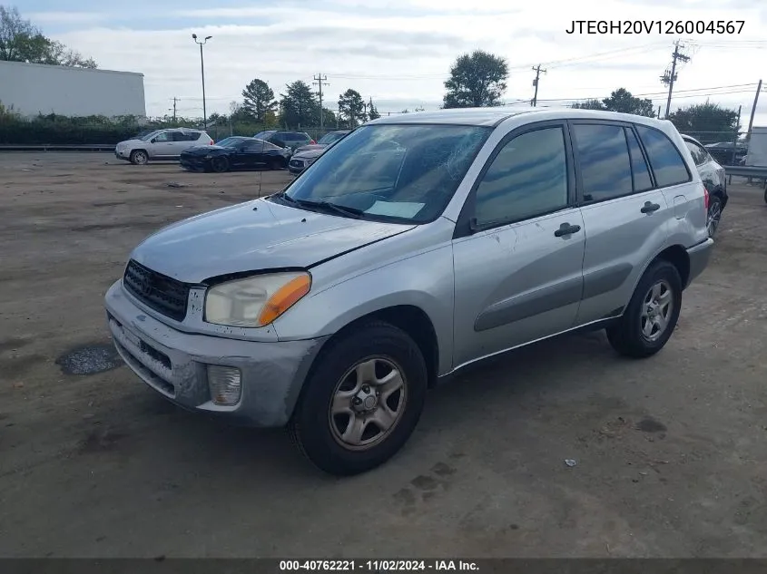 2002 Toyota Rav4 VIN: JTEGH20V126004567 Lot: 40762221