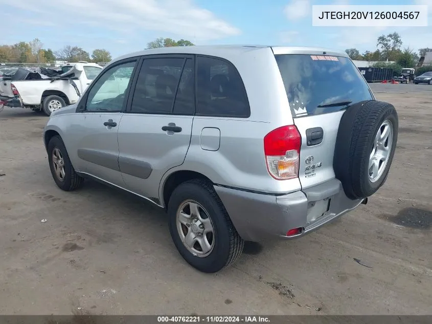 2002 Toyota Rav4 VIN: JTEGH20V126004567 Lot: 40762221