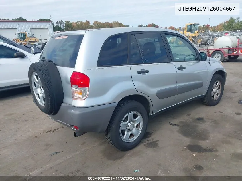 2002 Toyota Rav4 VIN: JTEGH20V126004567 Lot: 40762221