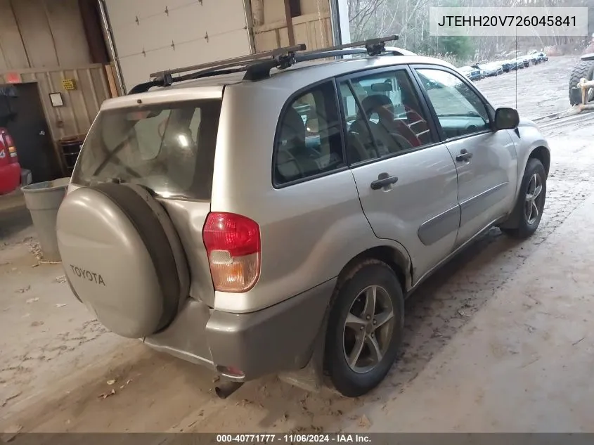 2002 Toyota Rav4 VIN: JTEHH20V726045841 Lot: 40771777