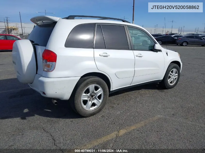 2002 Toyota Rav4 VIN: JTEGH20V520058862 Lot: 40799031