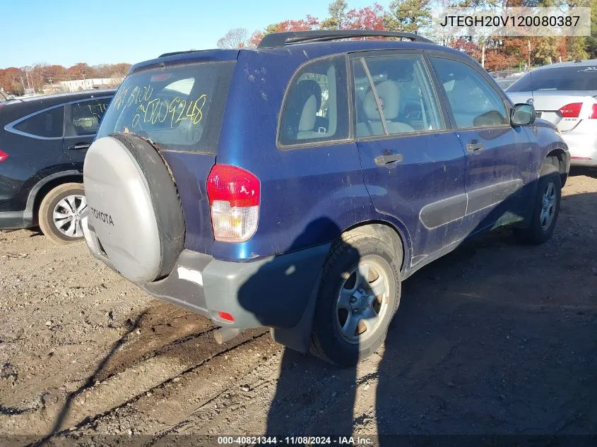 2002 Toyota Rav4 VIN: JTEGH20V120080387 Lot: 40821344