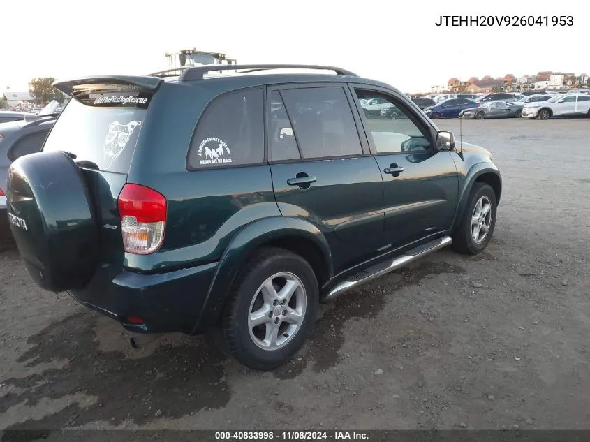 2002 Toyota Rav4 VIN: JTEHH20V926041953 Lot: 40833998