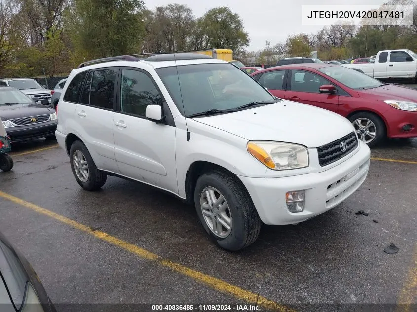 2002 Toyota Rav4 VIN: JTEGH20V420047481 Lot: 40836485