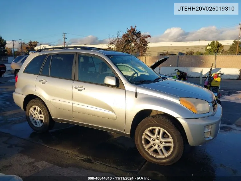 2002 Toyota Rav4 VIN: JTEHH20V026019310 Lot: 40844810