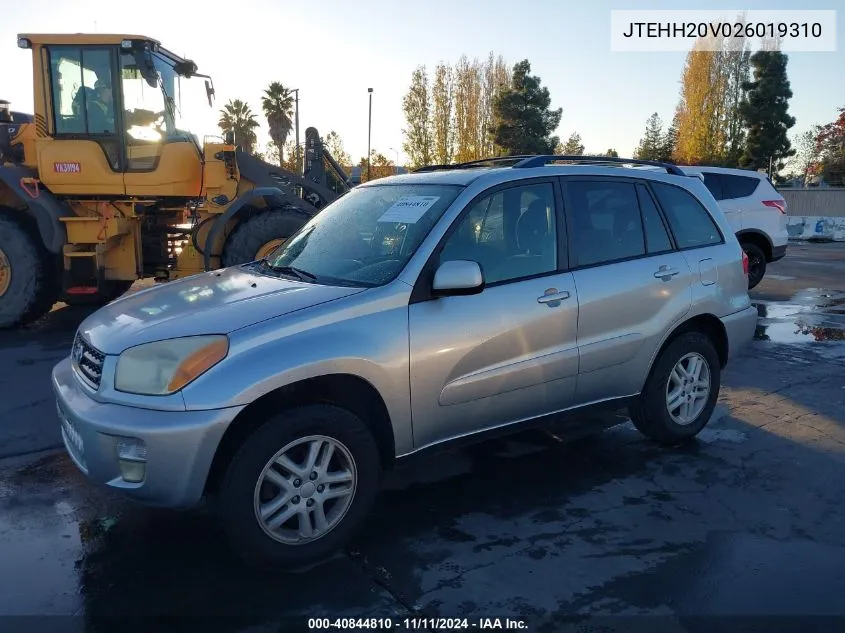 2002 Toyota Rav4 VIN: JTEHH20V026019310 Lot: 40844810