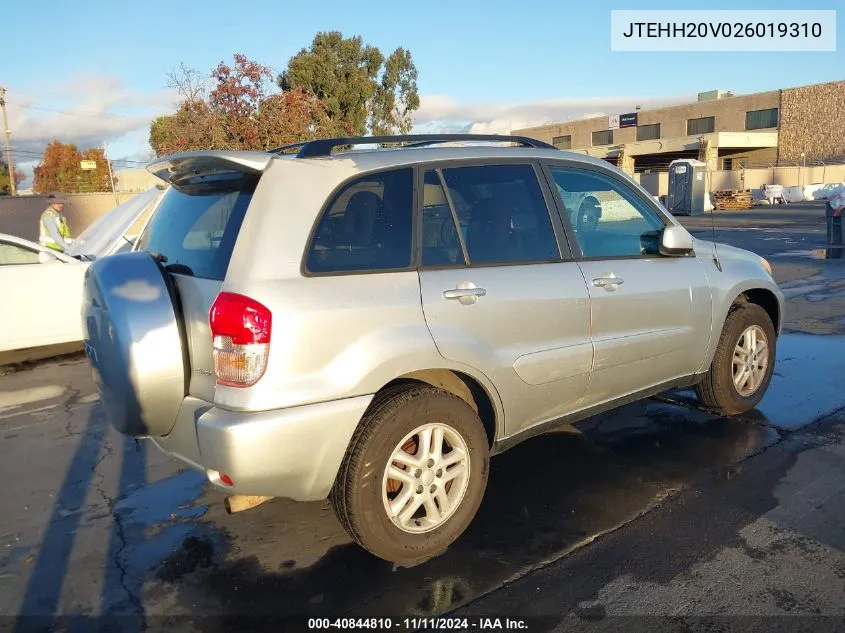 2002 Toyota Rav4 VIN: JTEHH20V026019310 Lot: 40844810