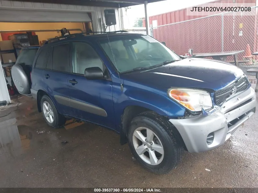 2004 Toyota Rav4 VIN: JTEHD20V640027008 Lot: 39537360