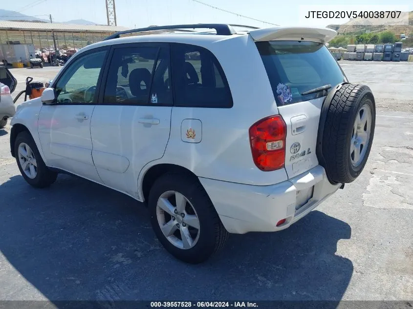 2004 Toyota Rav4 VIN: JTEGD20V540038707 Lot: 39557528