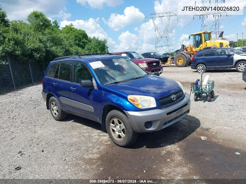 2004 Toyota Rav4 VIN: JTEHD20V140026820 Lot: 39594373