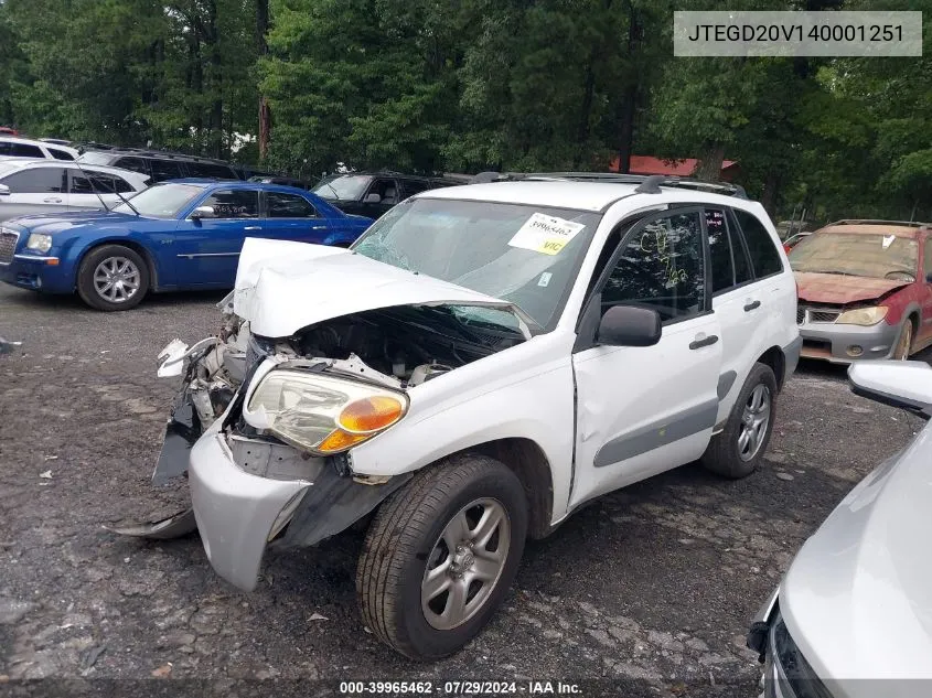 2004 Toyota Rav4 VIN: JTEGD20V140001251 Lot: 39965462