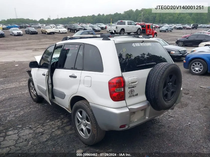 2004 Toyota Rav4 VIN: JTEGD20V140001251 Lot: 39965462